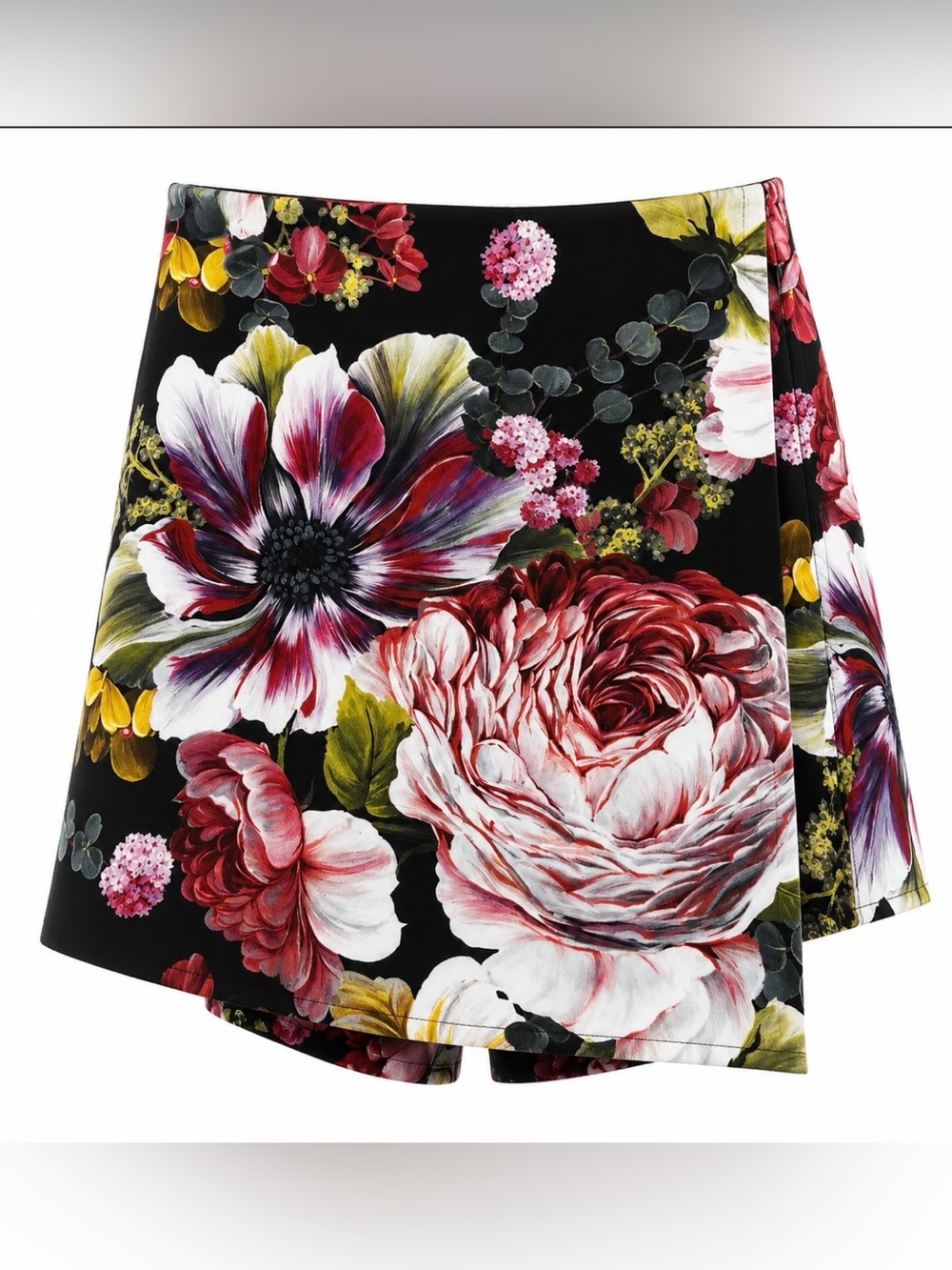 Express Floral Botanical Wrap Front Skort Black Multicolor Asymmetrical Mini 6